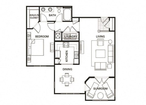 Floor plan for 1 bed, 1 bath, 1125 sqft