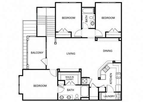 Floor plan for 3 beds, 2 baths, 1467 sqft