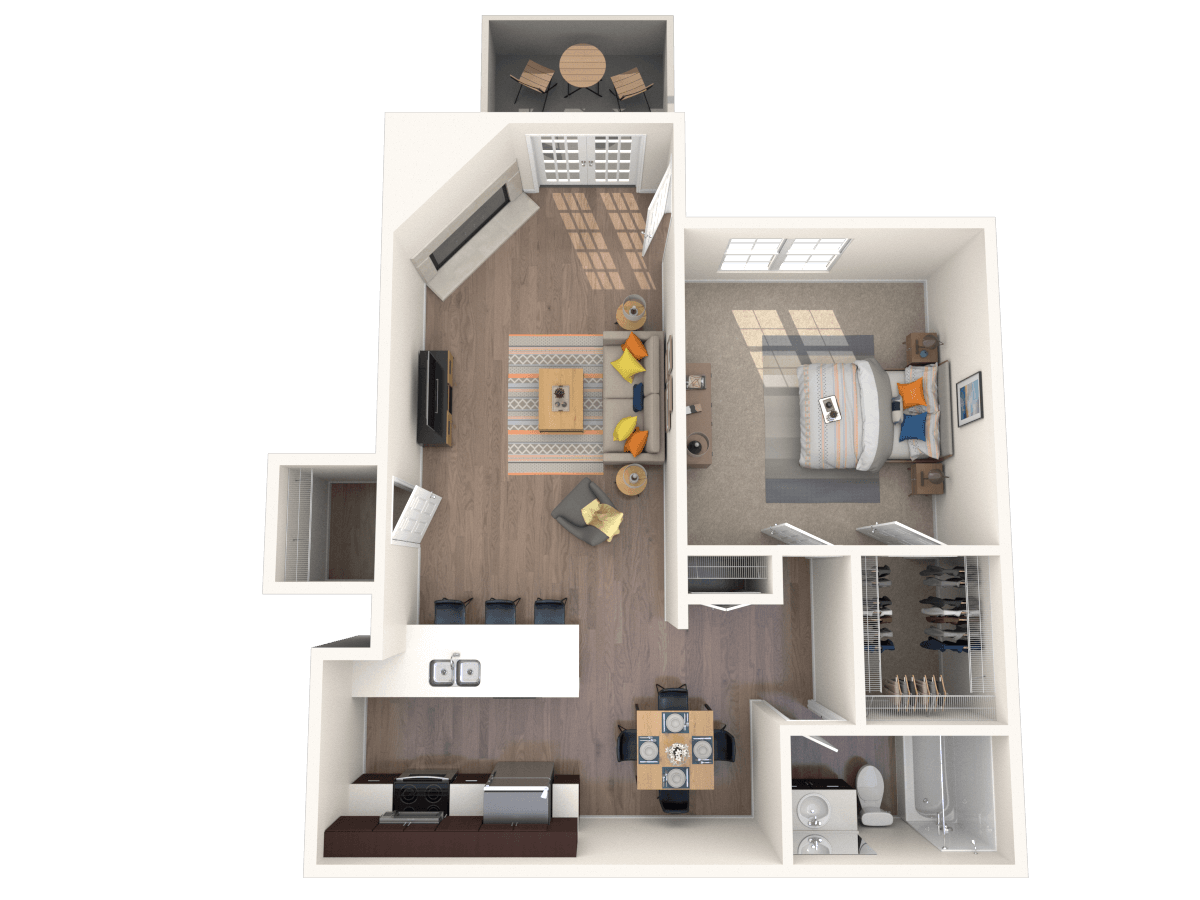 Floor plan for 1 bed, 1 bath, 825 sqft