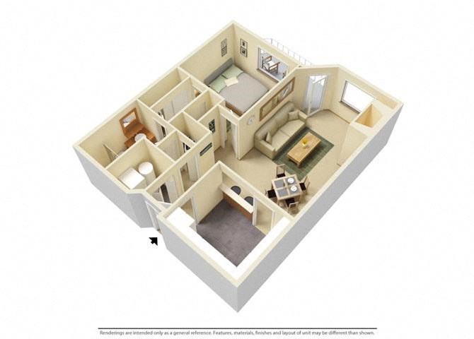 Floor plan for 1 bed, 1 bath, 785 sqft