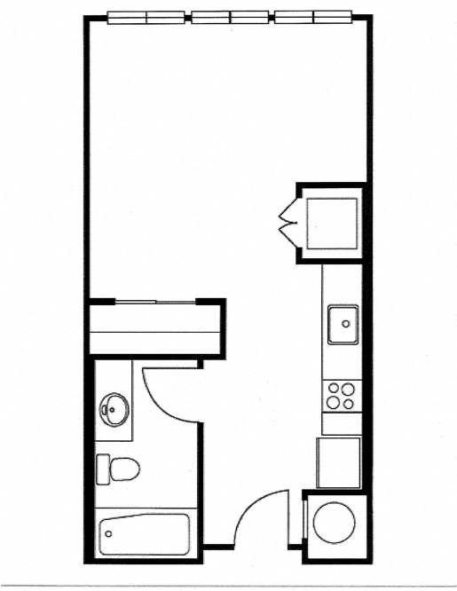 Floor plan for studio, 1 bath, 493 sqft