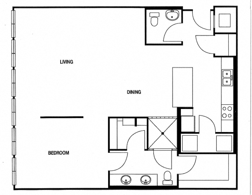 Floor plan for studio, 1.5 baths, 1092 sqft