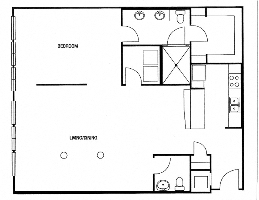 Floor plan for studio, 1.5 baths, 1140 sqft