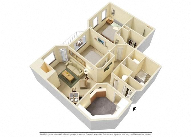 Floor plan for 2 beds, 2 baths, 1100 sqft