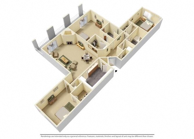 Floor plan for 3 beds, 2 baths, 1367 sqft