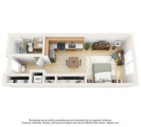 Floor plan for studio, 1 bath, 506 sqft