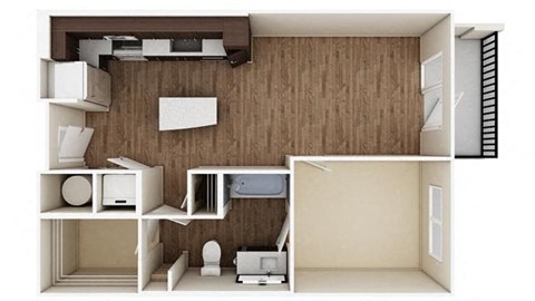 Floor plan for 1 bed, 1 bath, 701 sqft