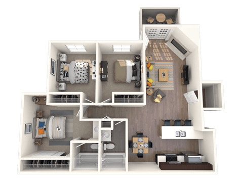 Floor plan for 3 beds, 2 baths, 1060 sqft