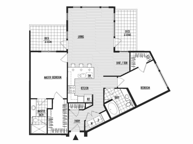 Floor plan for 2 beds, 2 baths, 1156 sqft