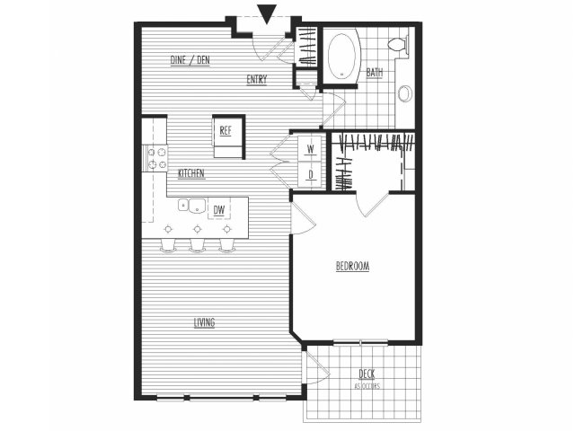 Floor plan for 1 bed, 1 bath, 868 sqft