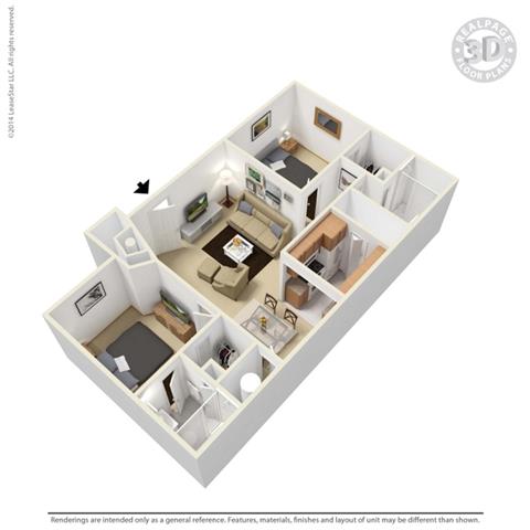 Floor plan for 2 beds, 2 baths, 920 sqft