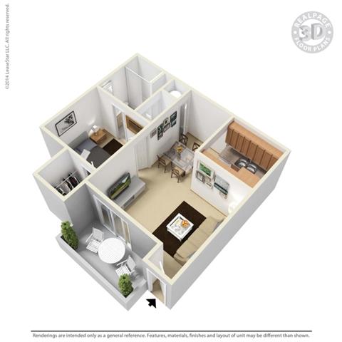 Floor plan for 1 bed, 1 bath, 520 sqft