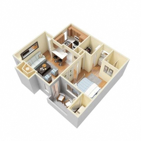 Floor plan for 1 bed, 1 bath, 533 sqft