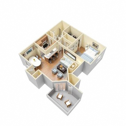 Floor plan for 1 bed, 1 bath, 827 sqft