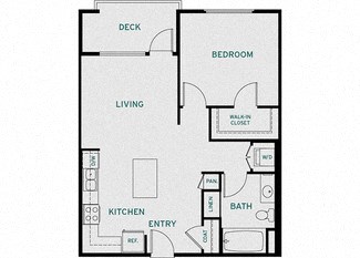 Floor plan for 1 bed, 1 bath, 777 sqft