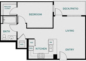 Floor plan for 1 bed, 1 bath, 753 sqft