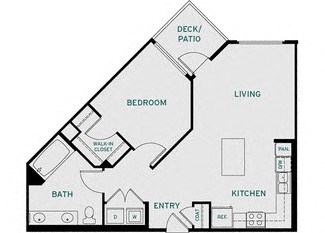 Floor plan for 1 bed, 1 bath, 798 sqft