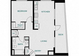Floor plan for 1 bed, 1 bath, 795 sqft