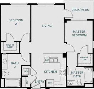 Floor plan for 2 beds, 2 baths, 1000 sqft