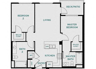 Floor plan for 2 beds, 2 baths, 1001 sqft