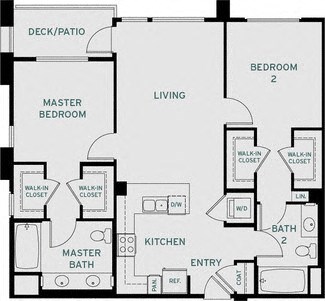 Floor plan for 2 beds, 2 baths, 1082 sqft