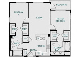 Floor plan for 2 beds, 2 baths, 1100 sqft