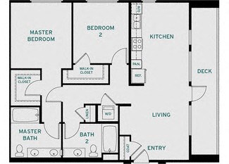 Floor plan for 2 beds, 2 baths, 1152 sqft