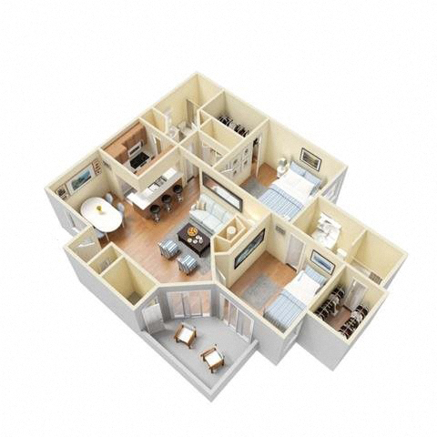 Floor plan for 2 beds, 2 baths, 1014 sqft