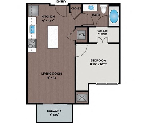 Floor plan for 1 bed, 1 bath, 693 sqft