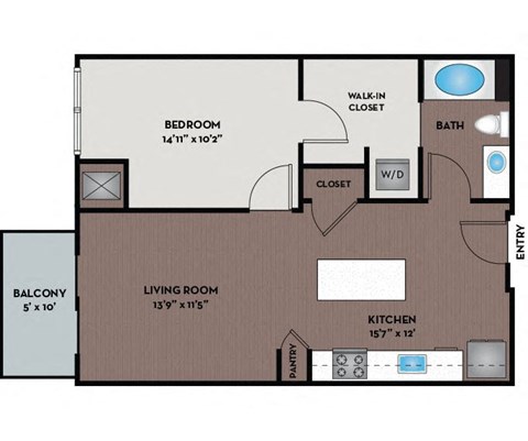 Floor plan for 1 bed, 1 bath, 706 sqft