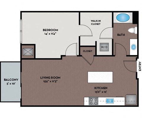 Floor plan for 1 bed, 1 bath, 710 sqft