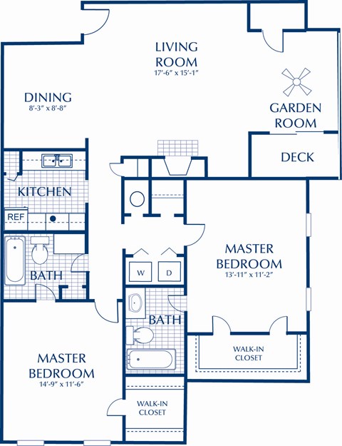 Floor plan for 2 beds, 2 baths, 1218 sqft