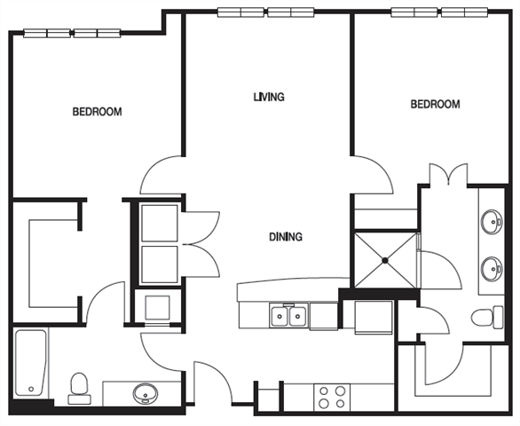 Floor plan for 2 beds, 2 baths, 1079 sqft