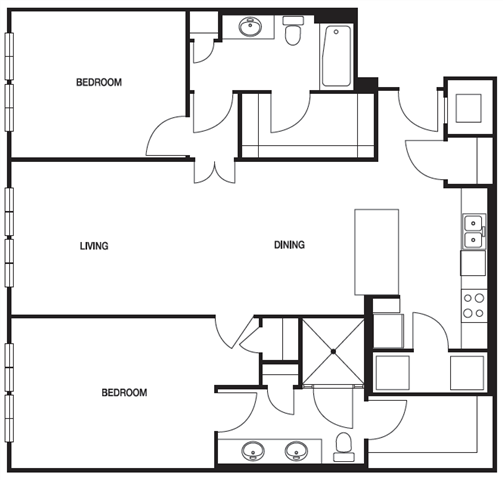Floor plan for 2 beds, 2 baths, 1254 sqft