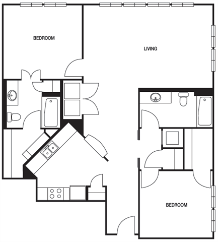 Floor plan for 2 beds, 2 baths, 1260 sqft