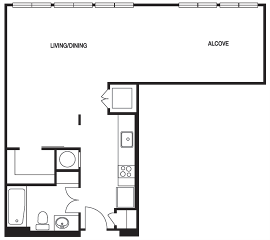 Floor plan for studio, 1 bath, 660 sqft