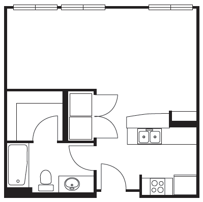 Floor plan for studio, 1 bath, 493 sqft