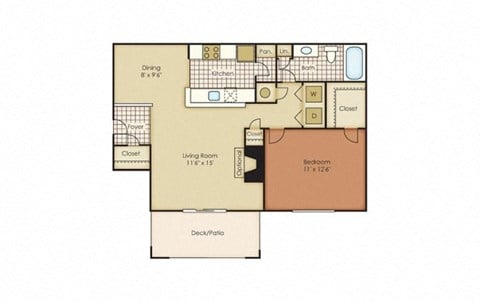 Floor plan for 1 bed, 1 bath, 757 sqft