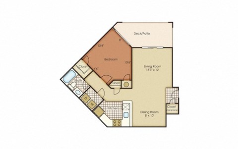 Floor plan for 1 bed, 1 bath, 785 sqft