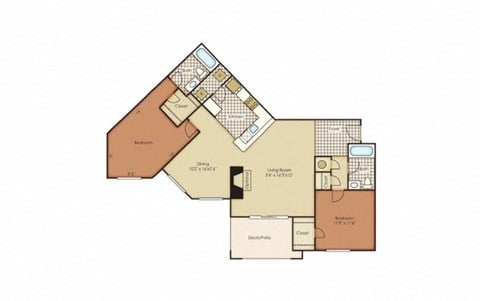 Floor plan for 2 beds, 2 baths, 1219 sqft