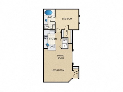 Floor plan for 1 bed, 1 bath, 718 sqft