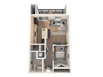 Floor plan for 1 bed, 1 bath, 600 sqft