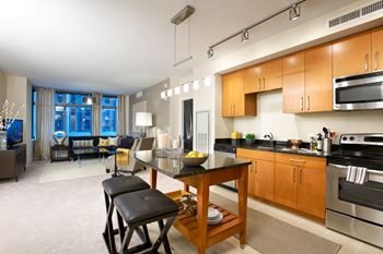 Modern european-style cabinetry available in honey maple and espresso color schemes