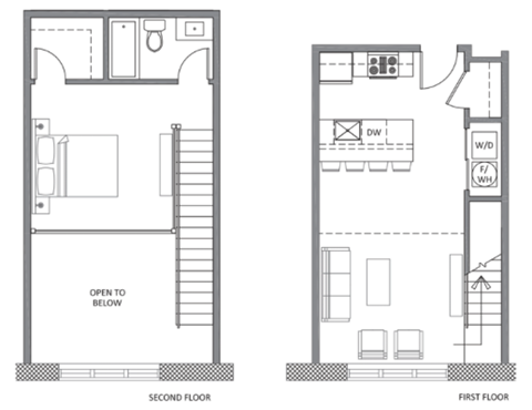 Floor plan for 1 bed, 1 bath, 650 sqft
