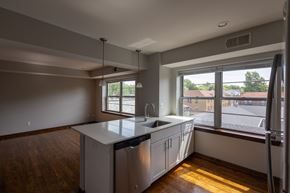 St. Louis apartment for rent - a kitchen with a large window and a sink