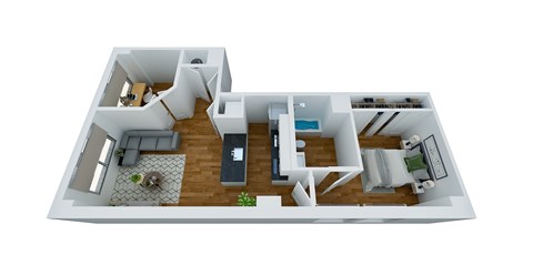 Floor plan for 1 bed, 1 bath, 823 sqft