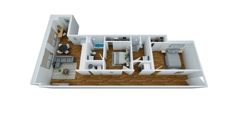 Floor plan for 2 beds, 2 baths, 1136 sqft