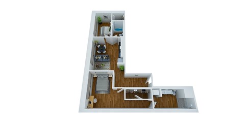 Floor plan for 2 beds, 2 baths, 1101 sqft