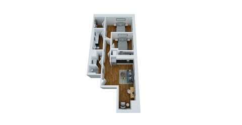 Floor plan for 2 beds, 2 baths, 910 sqft