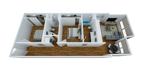 Floor plan for 2 beds, 2 baths, 1020 sqft